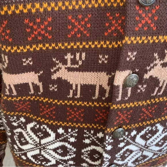 Vintage Jersild DuPont Orlon Men’s XL Cardigan Sweater Brown Nordic Moose 1950s - Picture 9 of 14